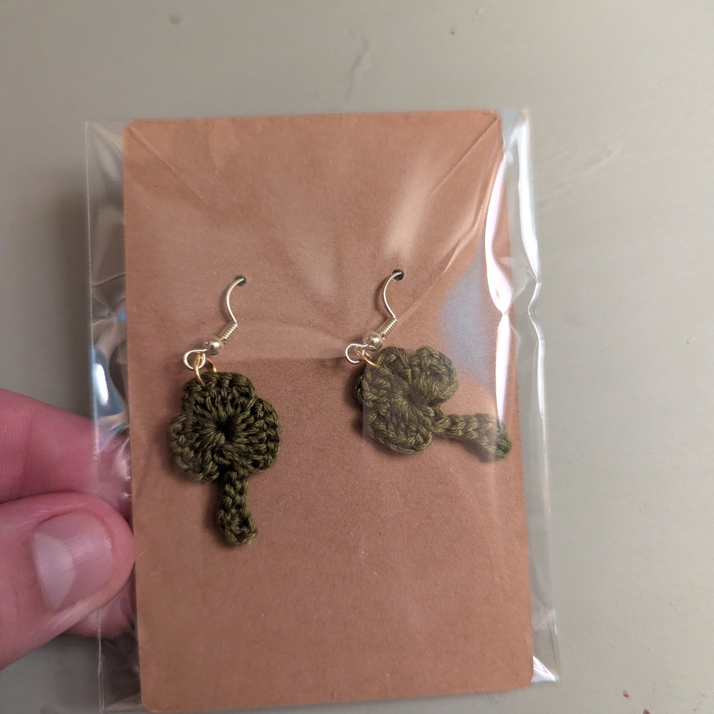 Handcrafted Olive Green Crochet Earrings